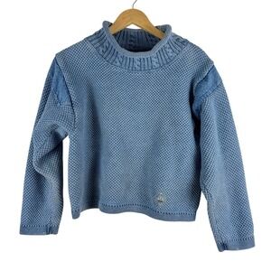 VTG! Blue Willi's Wash Denim Knit Mock Neck Sweater S Fisherman Nautical